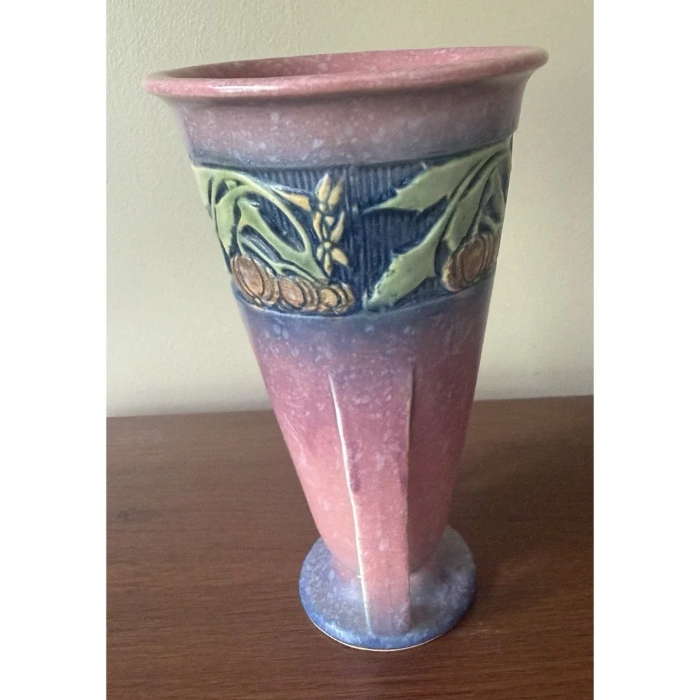 Roseville Baneda Pink 1932 Vintage Art Deco Pottery‎ Ceramic Handled Vase 604-7